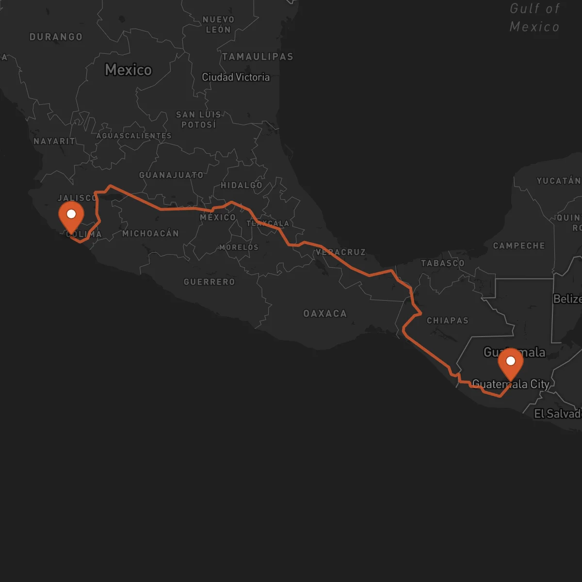Ruta Cidade da Guatemala - Manzanillo