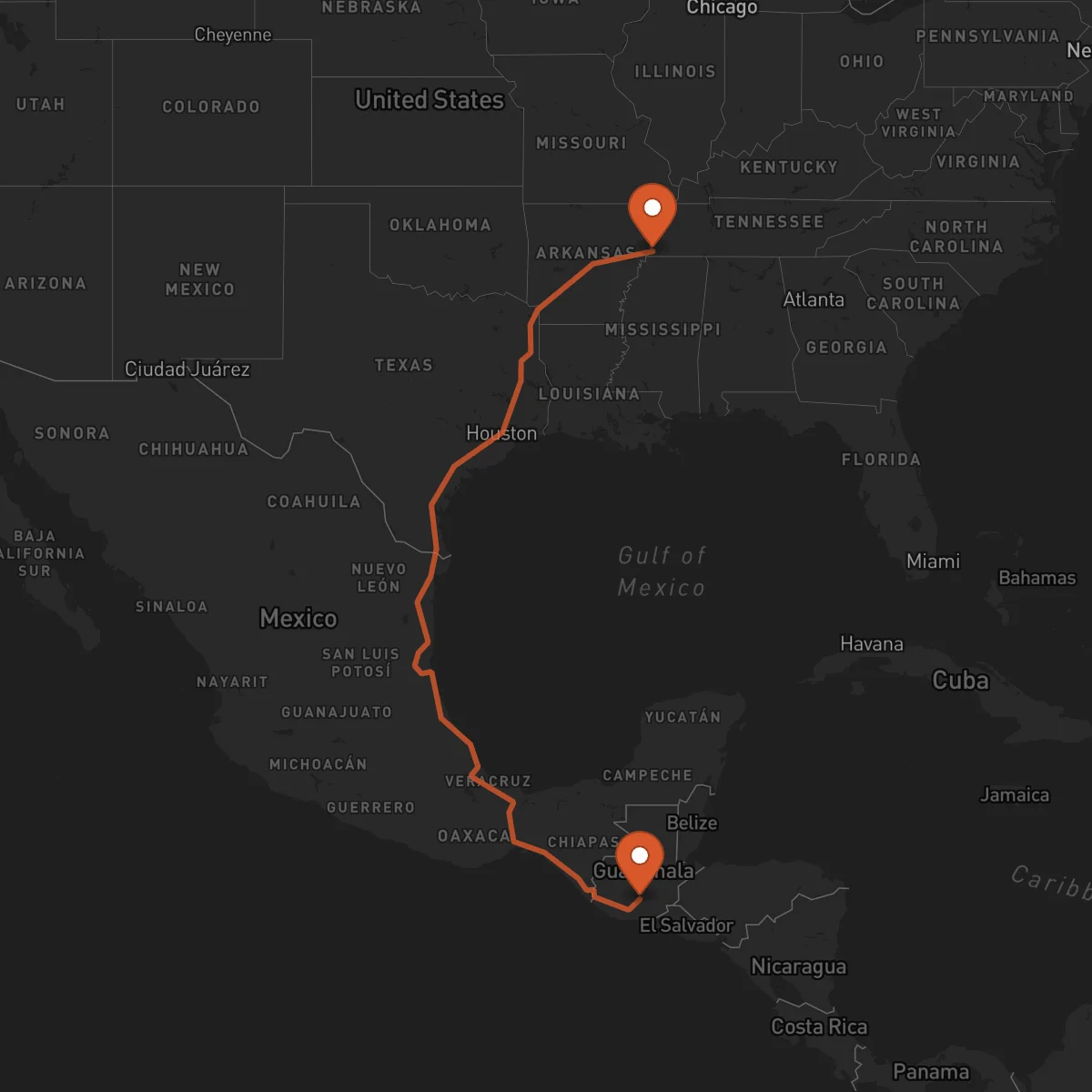 Ruta Ciudad de Guatemala - Memphis