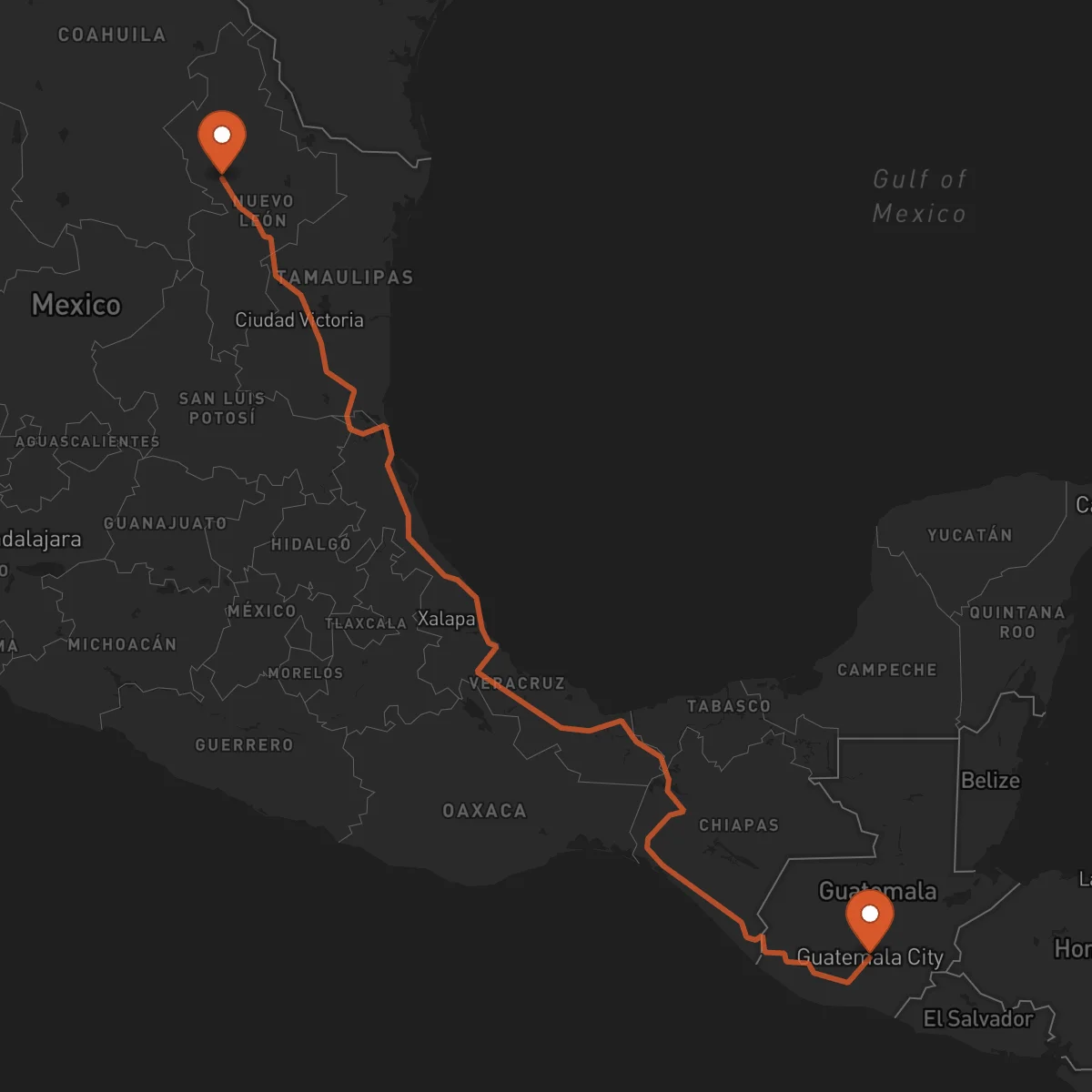 Ruta Ciudad de Guatemala - Monterrey