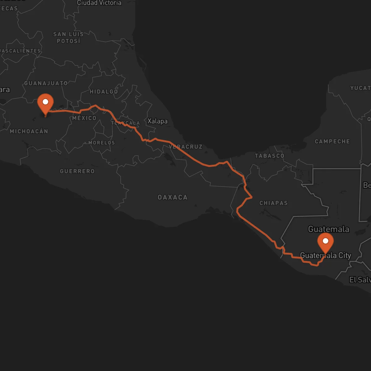 Ruta Cidade da Guatemala - Morelia