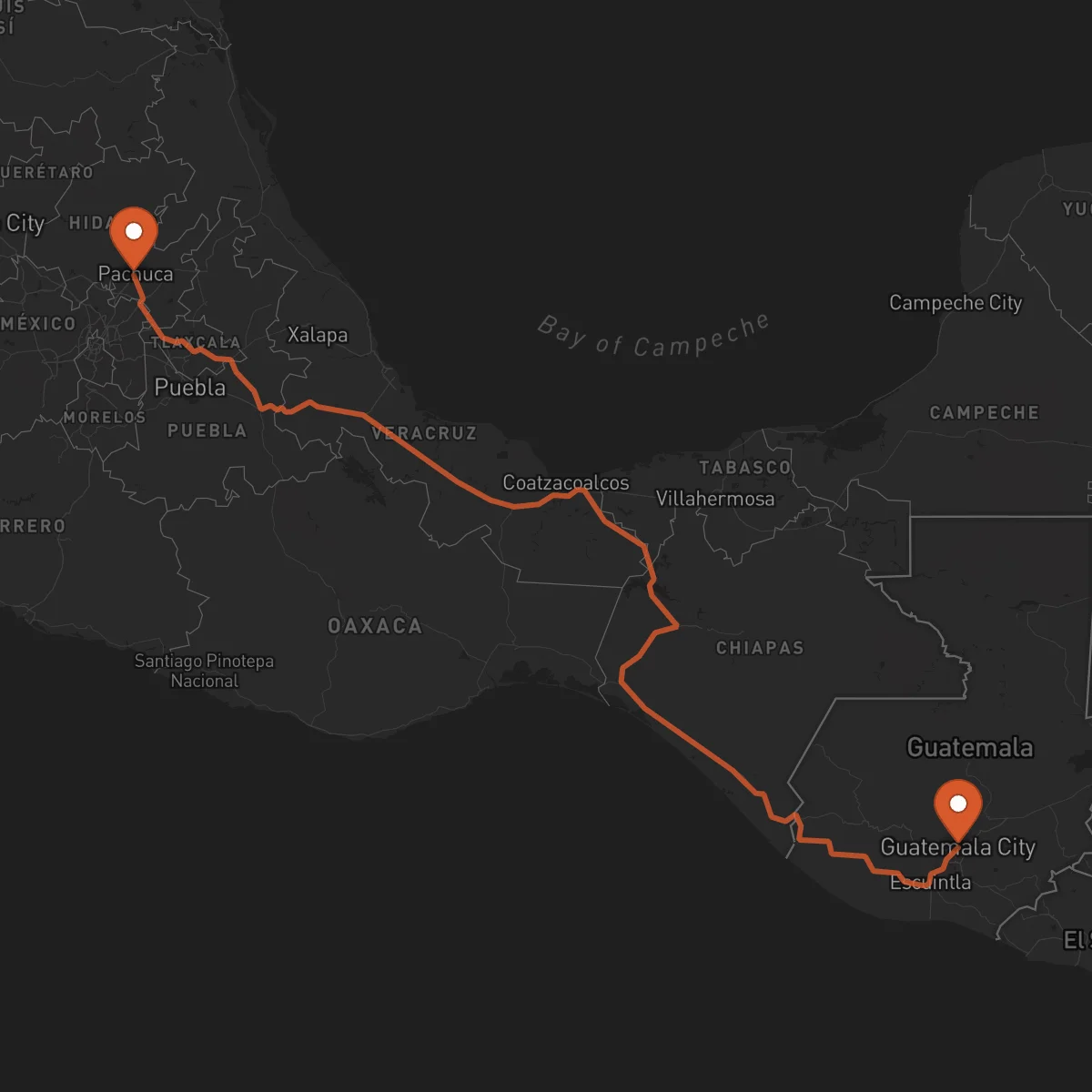 Ruta Pachuca de Soto - Ciudad de Guatemala