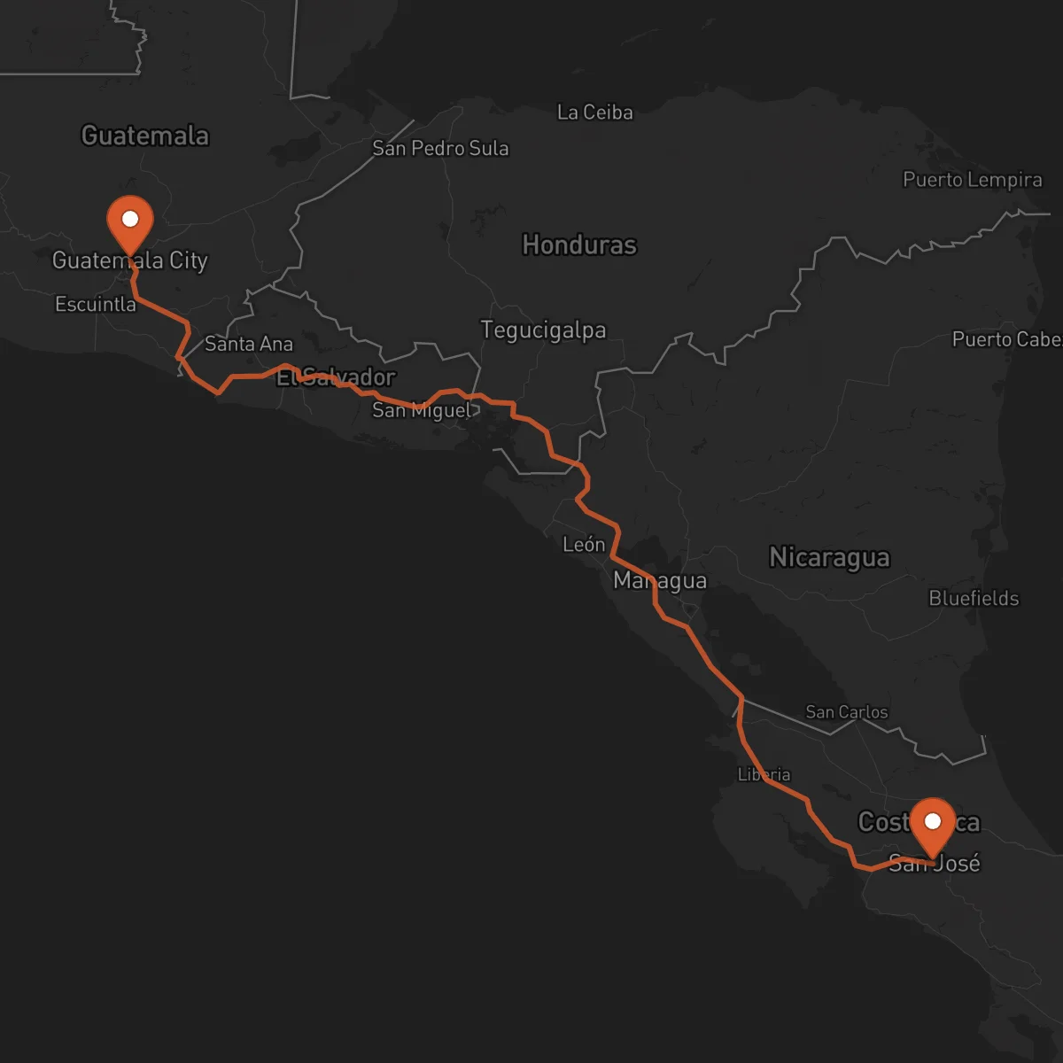 Ruta Ciudad de Guatemala - San José