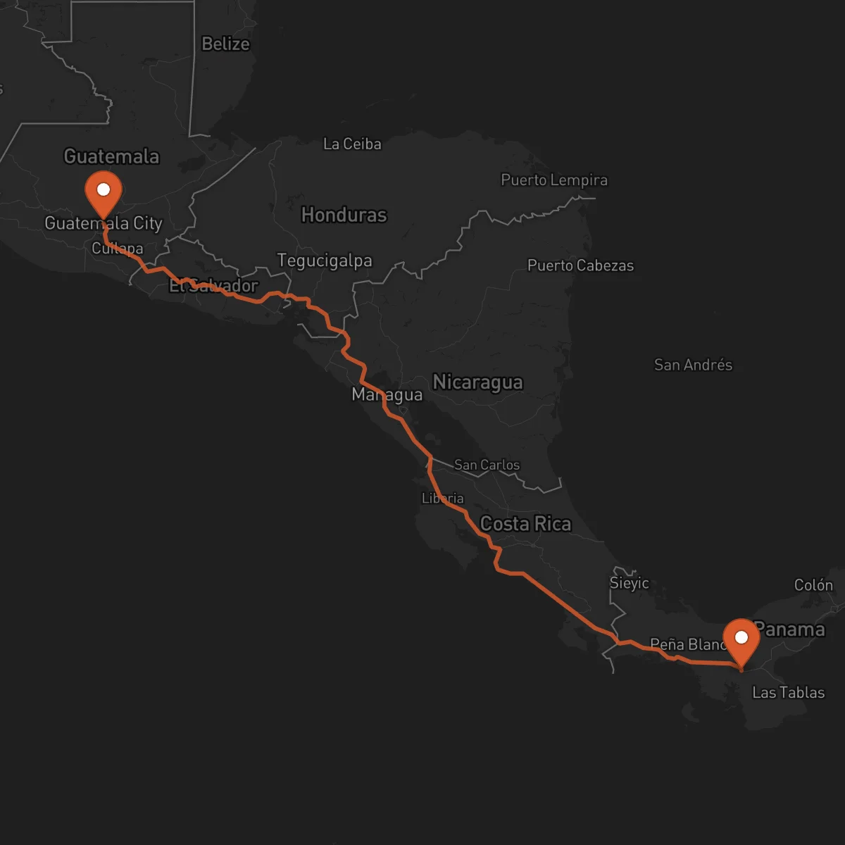 Ruta Santiago de Veraguas - Ciudad de Guatemala