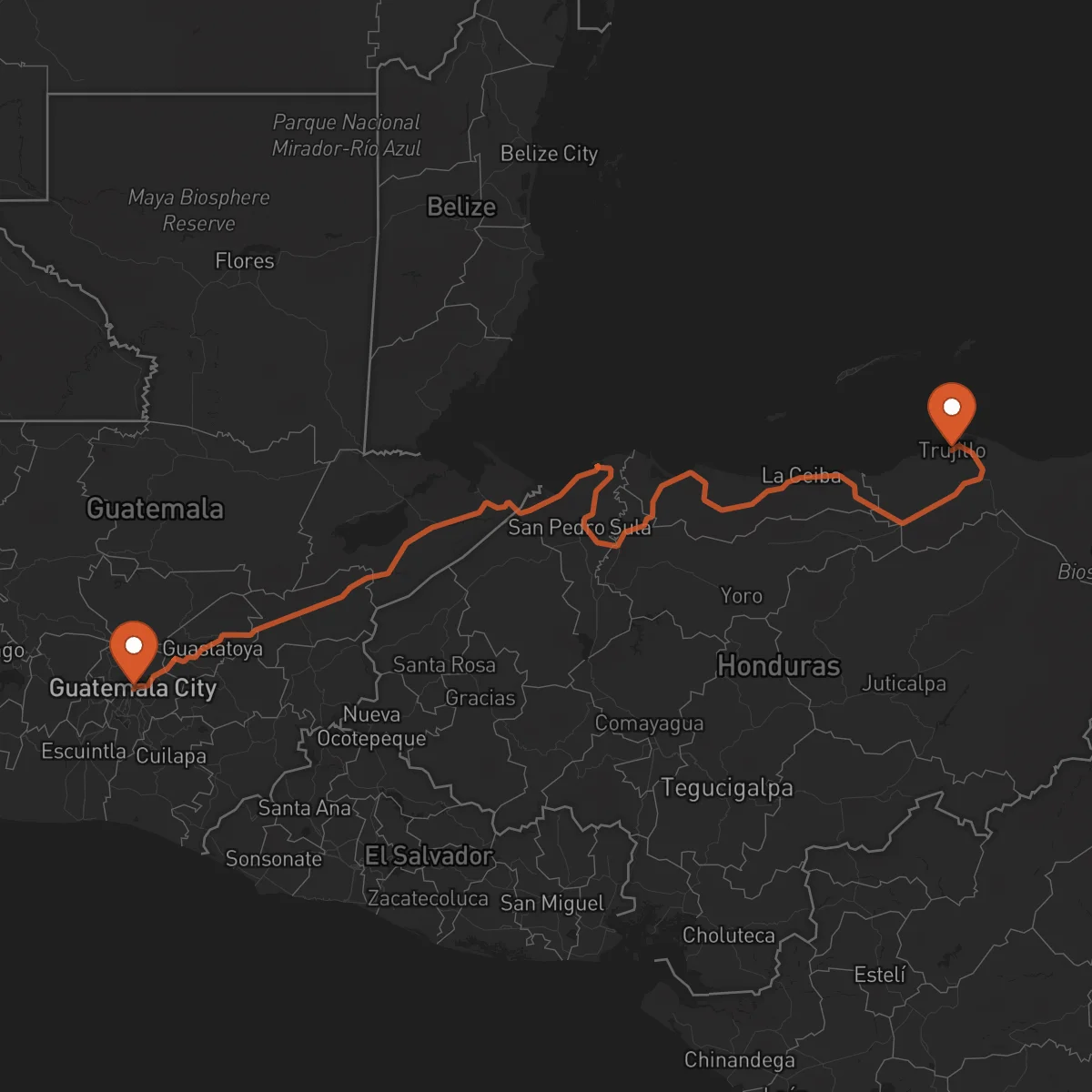 Ruta Cidade da Guatemala - Trujillo