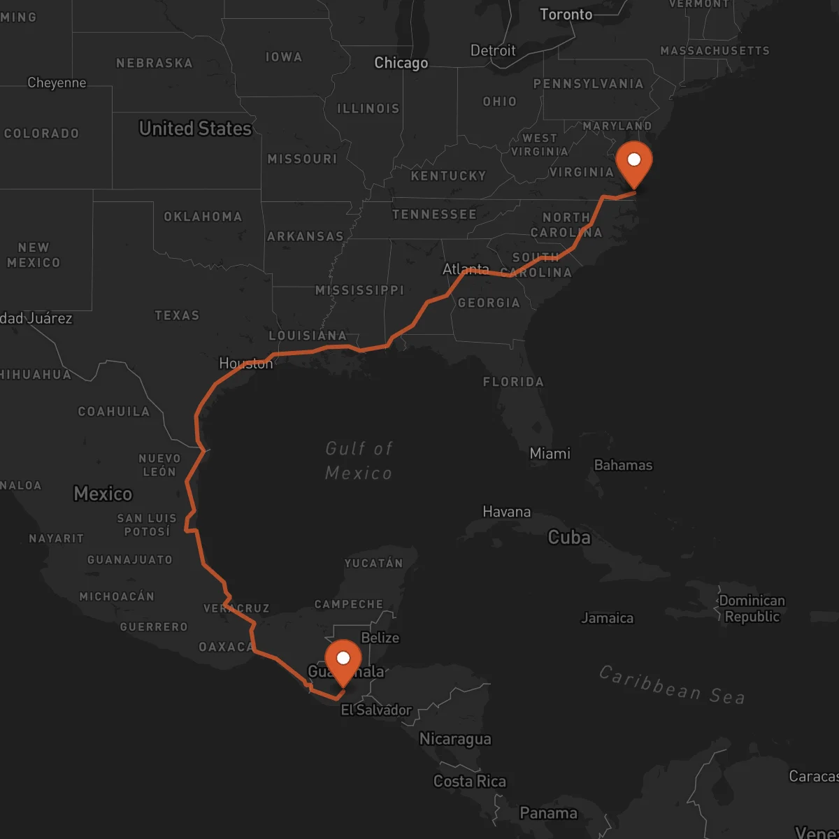 Ruta Guatemala-Stadt - Virginia Beach