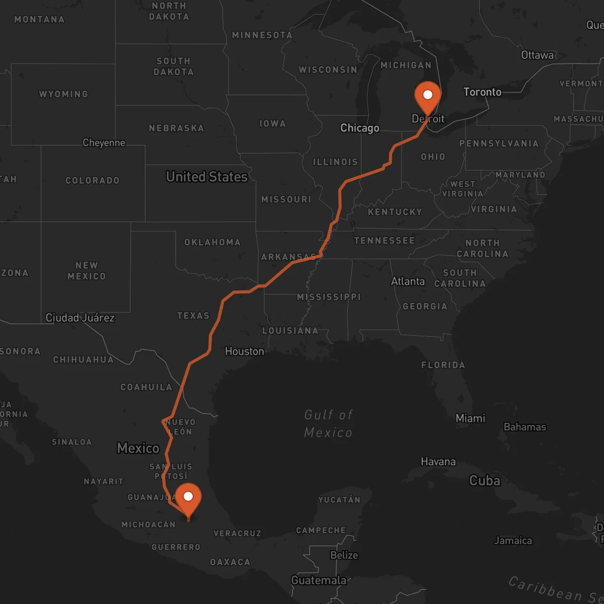 Ruta Detroit - Ciudad de México