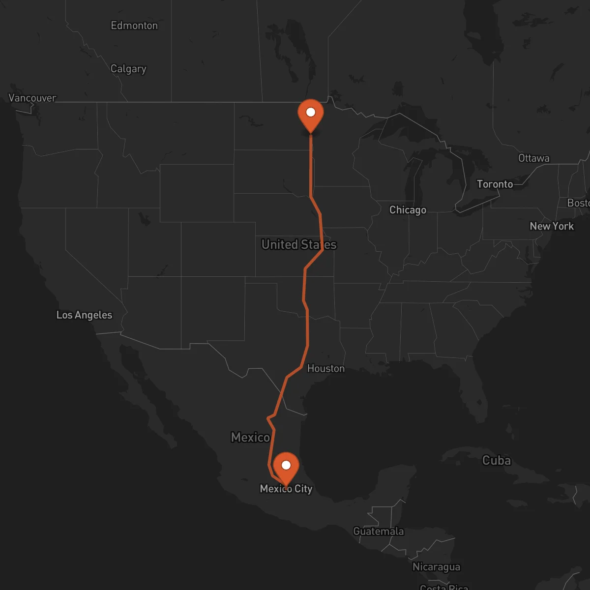 Ruta Mexico City - Fargo