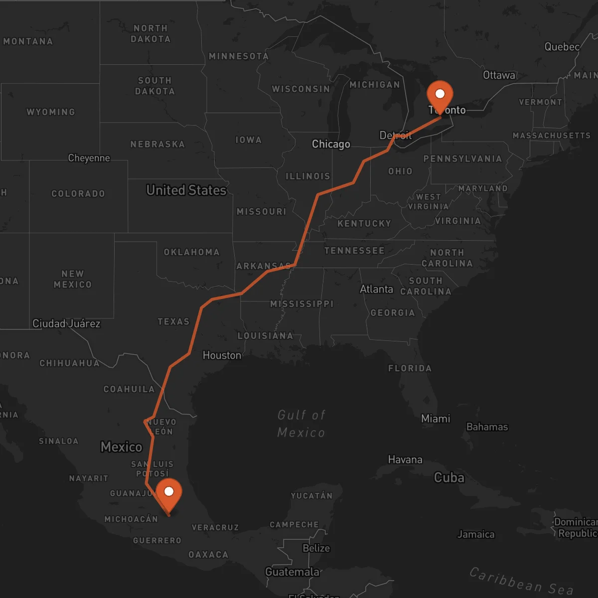 Ruta Ciudad de México - Hamilton