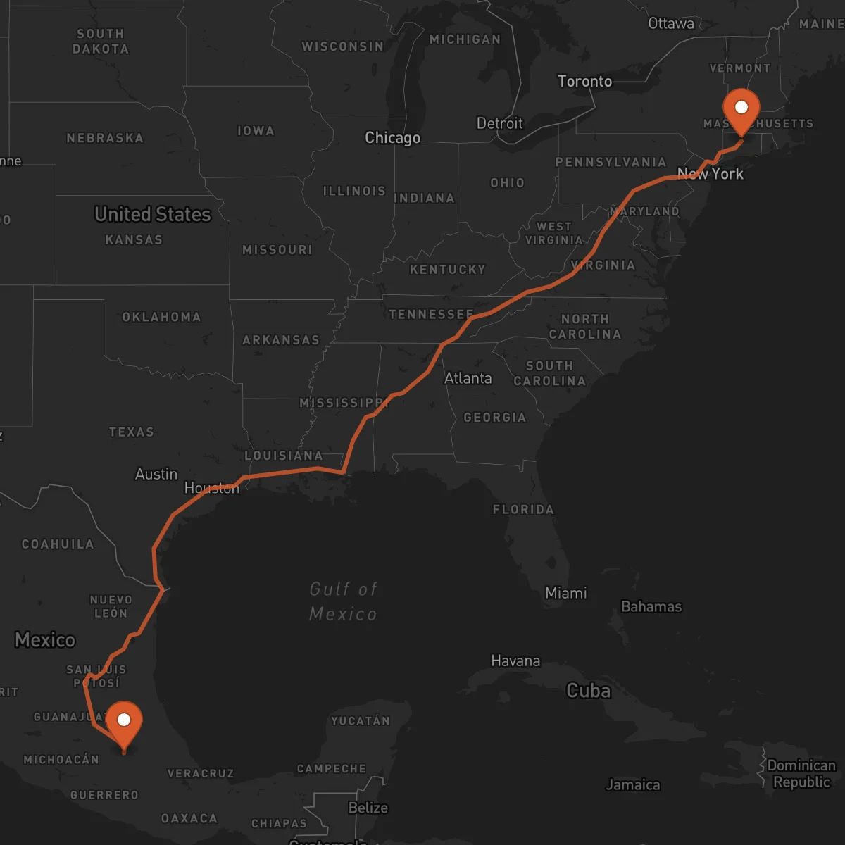 Ruta Ciudad de México - Hartford