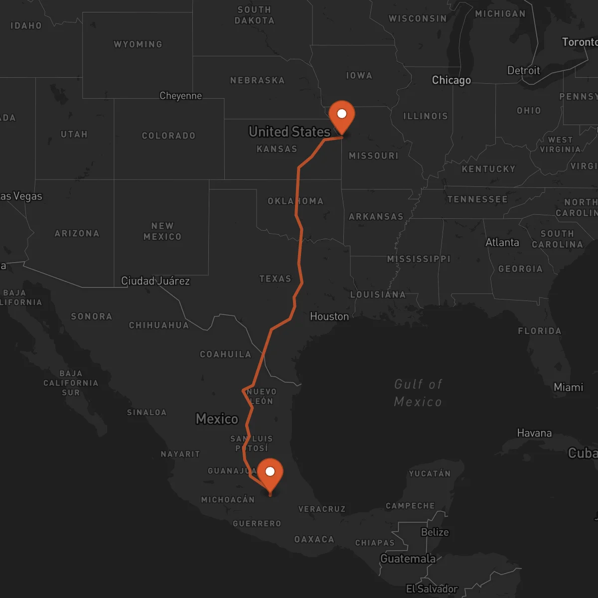 Ruta Kansas City - Ciudad de México