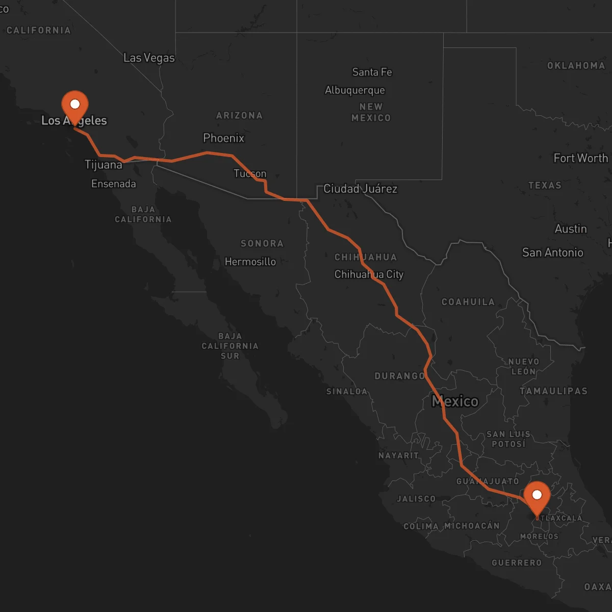 Ruta Long Beach - Mexiko-Stadt