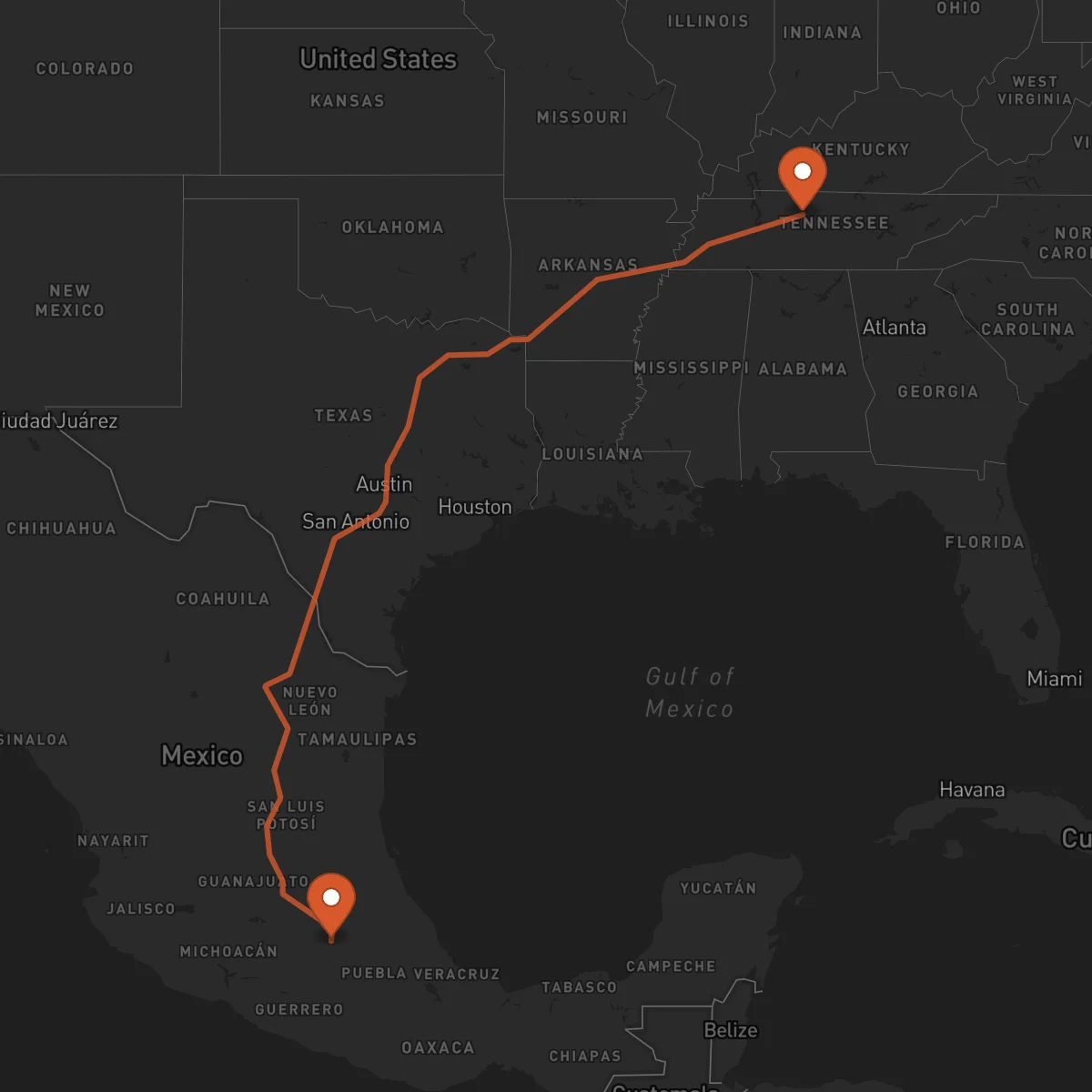 Ruta Nashville - Ciudad de México