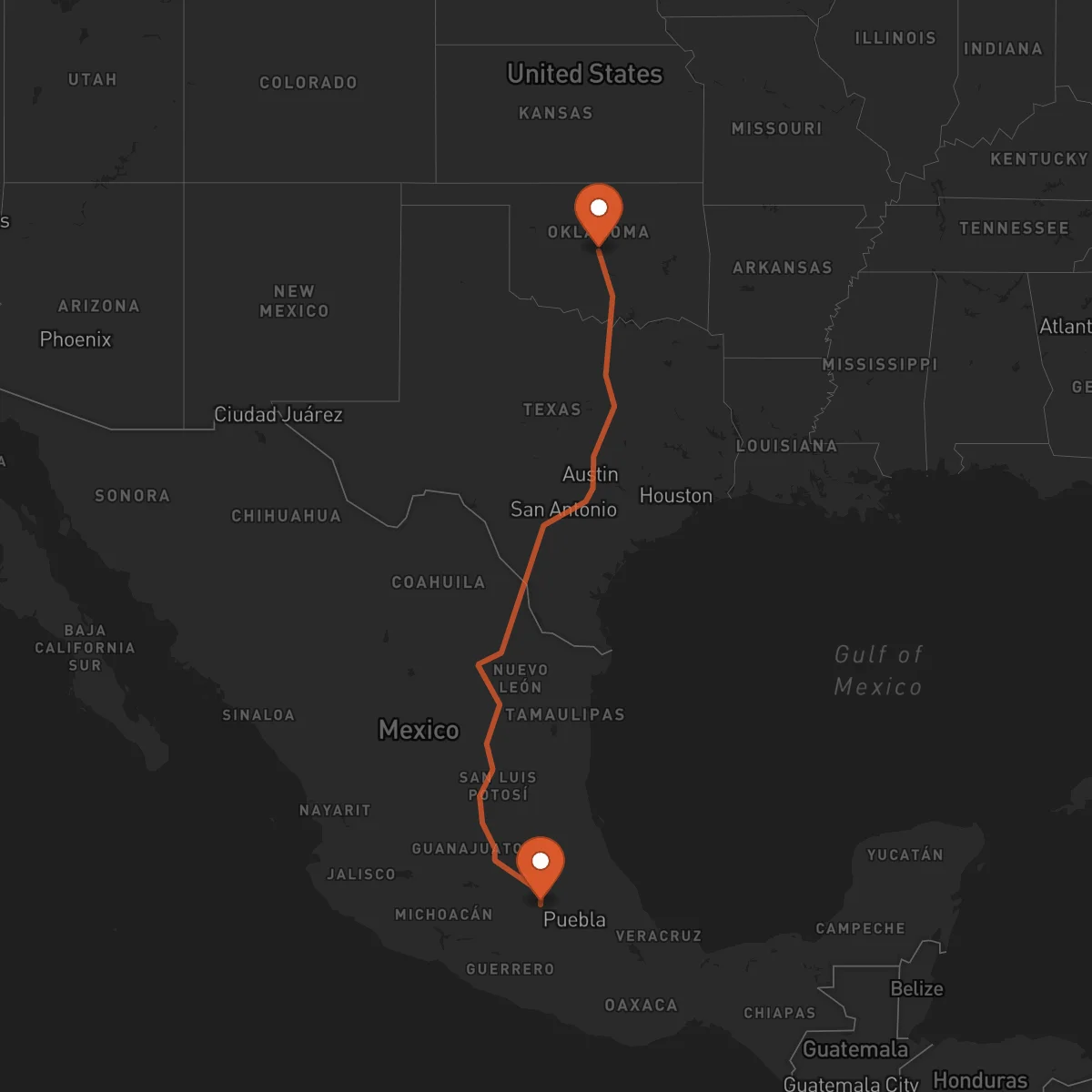 Ruta Oklahoma City - Ciudad de México