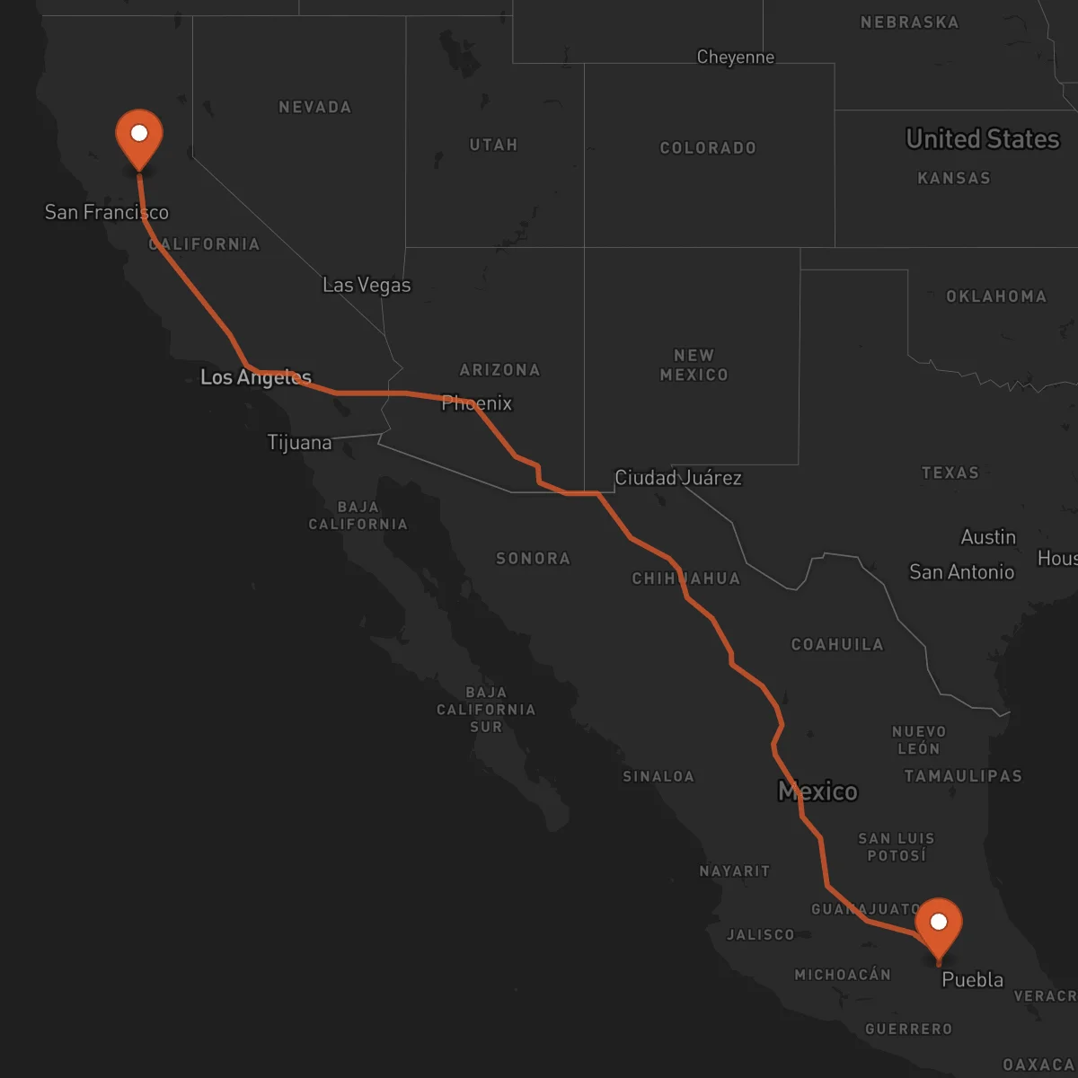 Ruta Ciudad de México - Sacramento