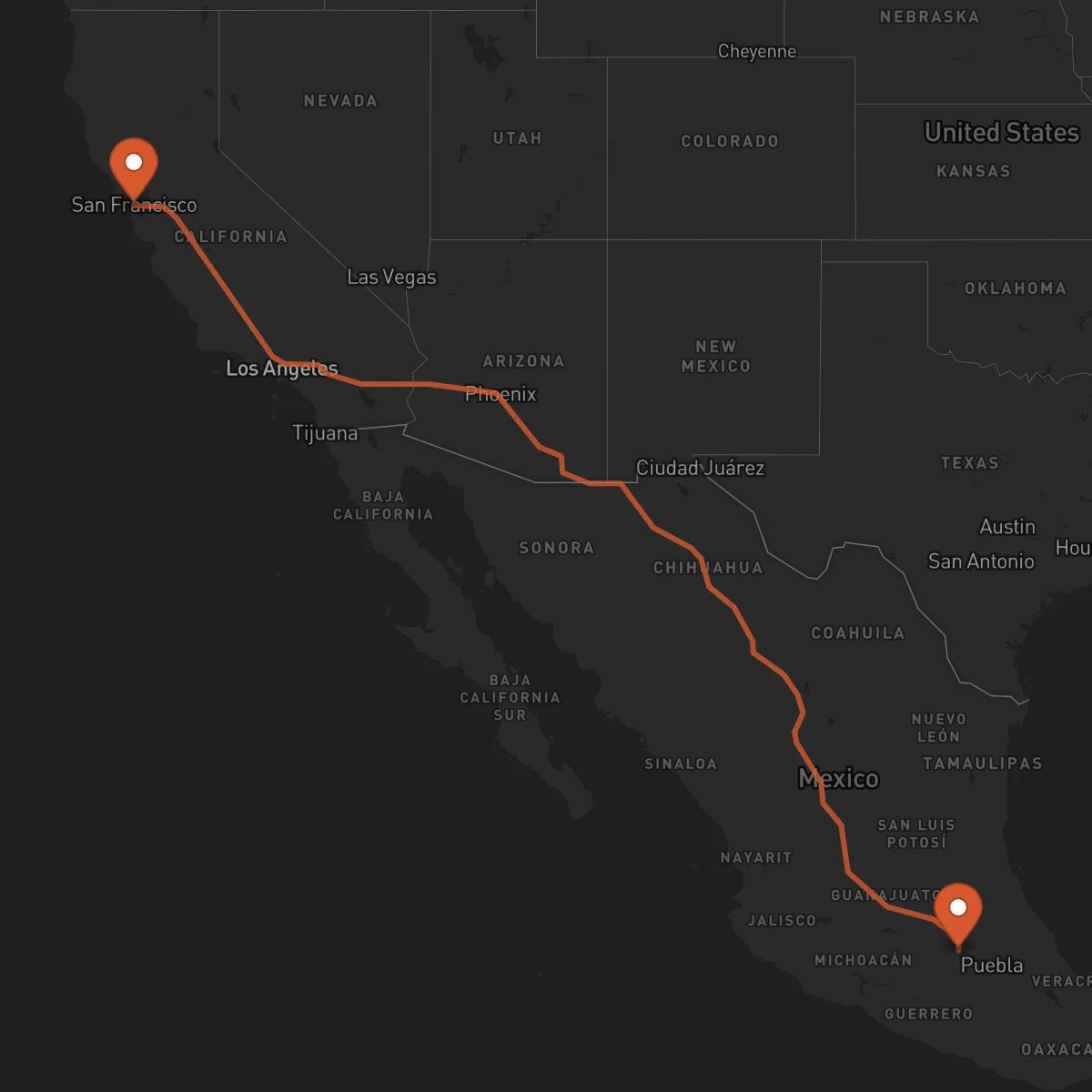Ruta São Francisco - Cidade do México