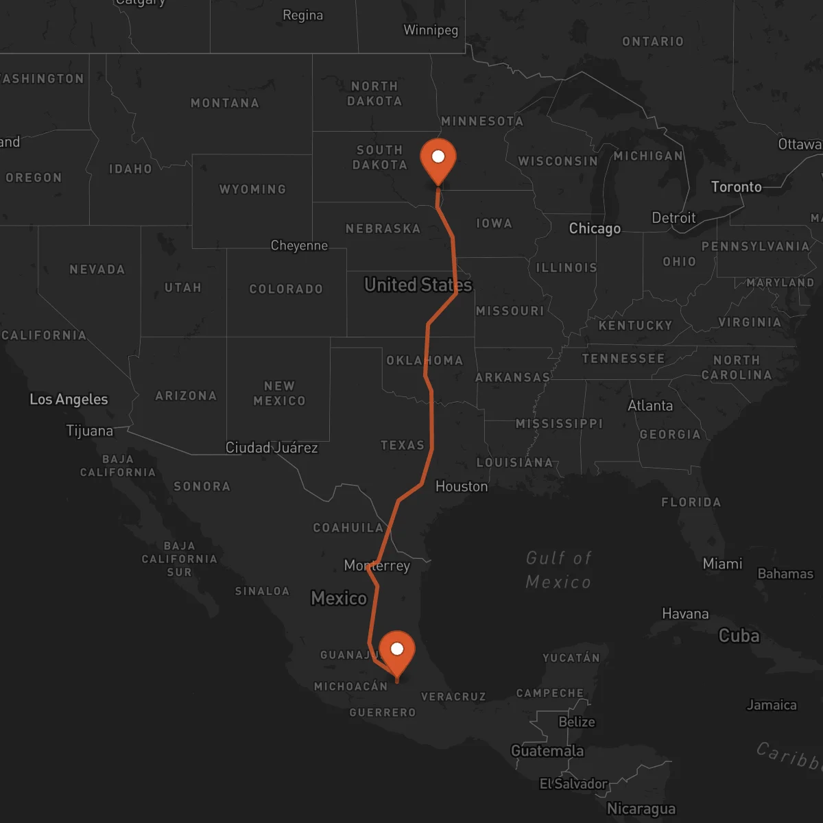 Ruta Sioux Falls - Ciudad de México