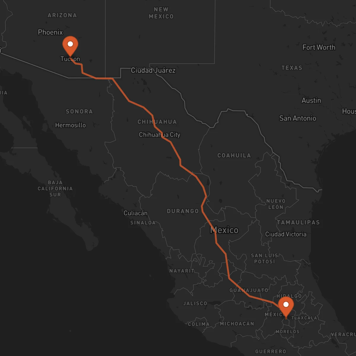 Ruta Tucson - Ciudad de México