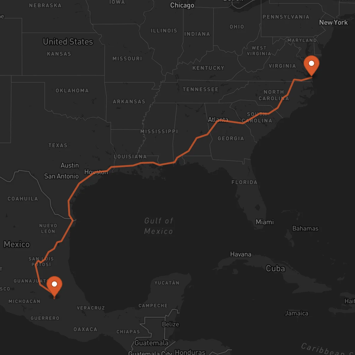 Ruta Mexico City - Virginia Beach