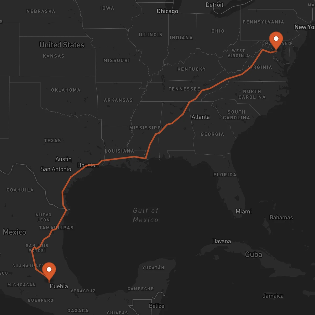 Ruta 멕시코시티 - 워싱턴 D.C.