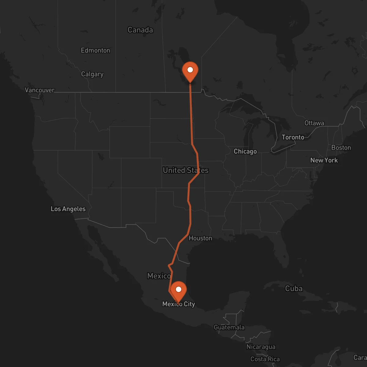 Ruta Ciudad de México - Winnipeg