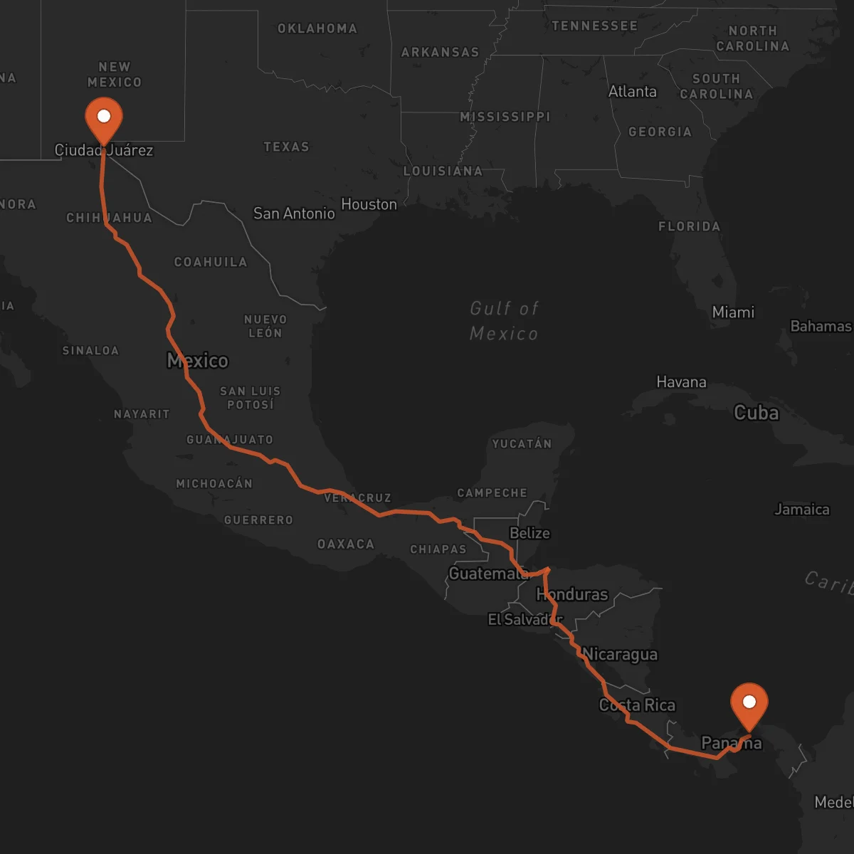 Ruta Ciudad Juárez - Ciudad de Panamá