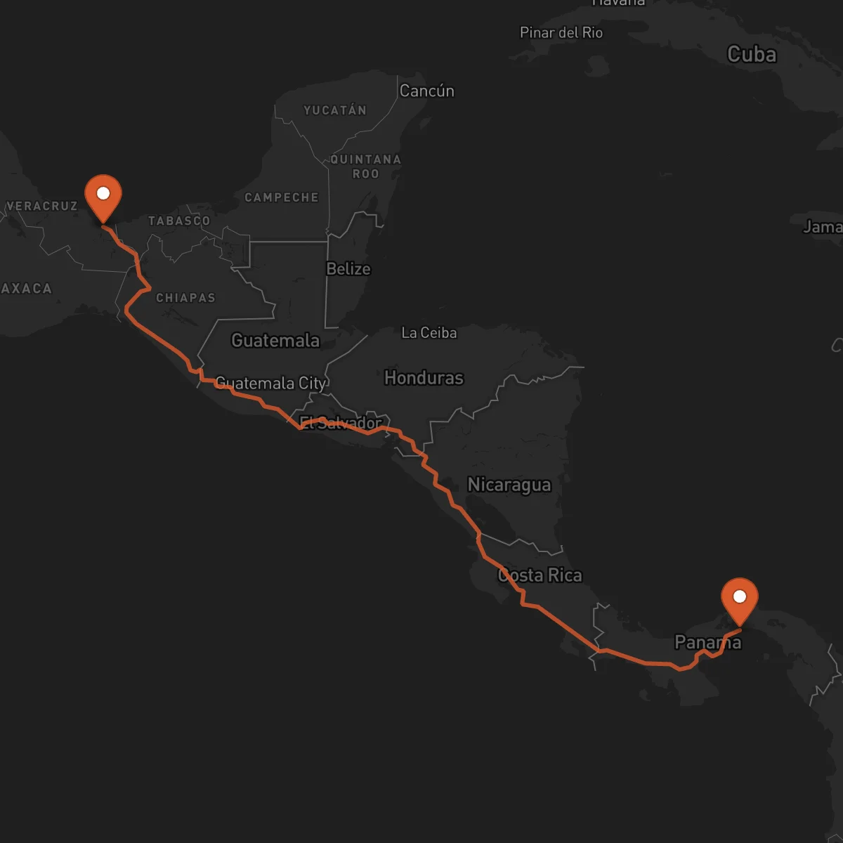 Ruta Coatzacoalcos - Ciudad de Panamá