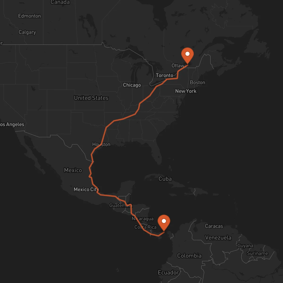 Ruta Ciudad de Panamá - Montreal