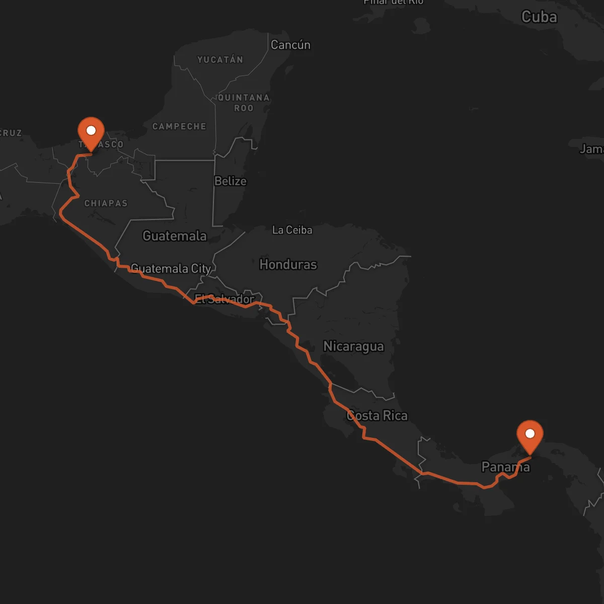 Ruta Ciudad de Panamá - Villahermosa