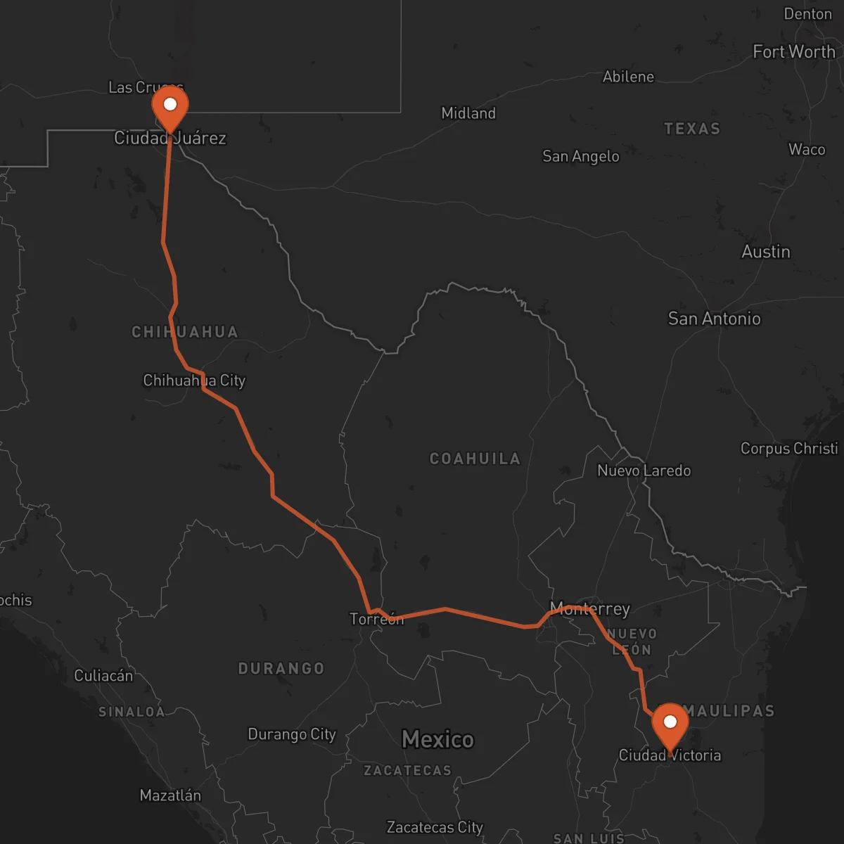 Ruta Ciudad Juárez - Ciudad Victoria
