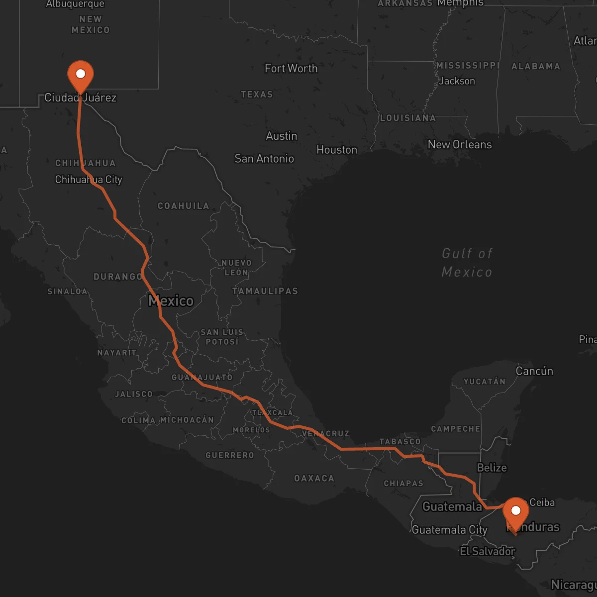 Ruta Ciudad Juárez - Comayagua