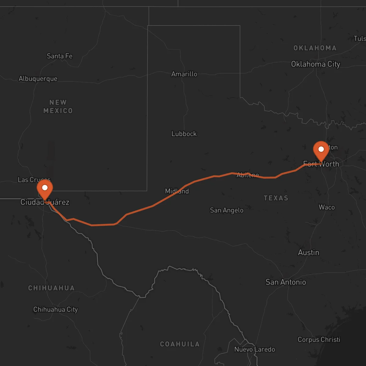 Ruta Fort Worth - Ciudad Juárez