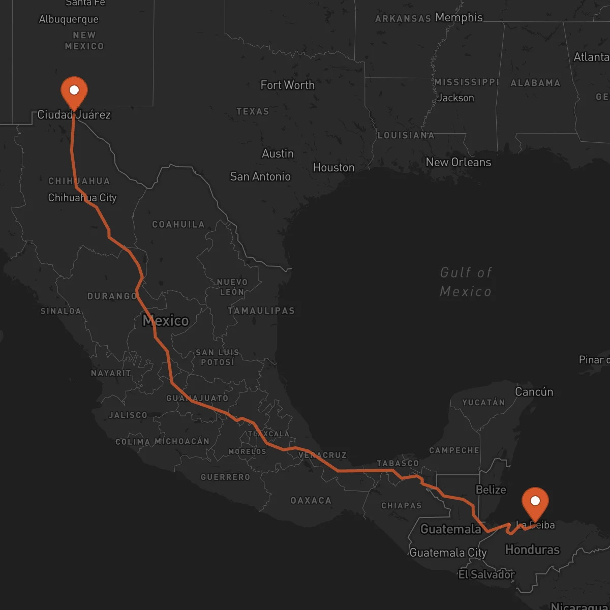 Ruta La Ceiba - Ciudad Juárez