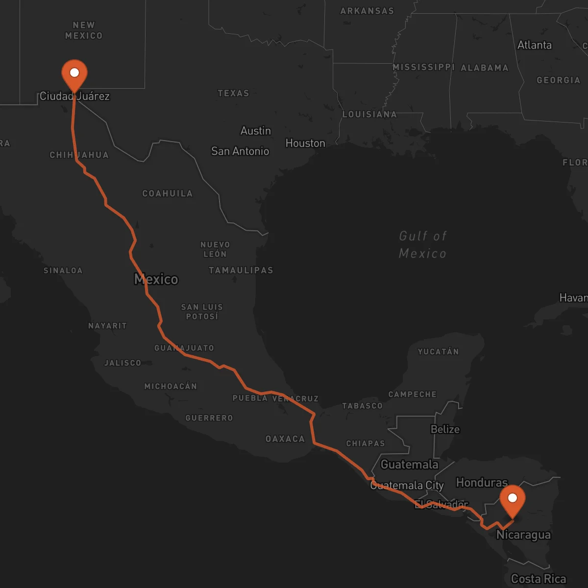 Ruta Ciudad Juárez - Matagalpa
