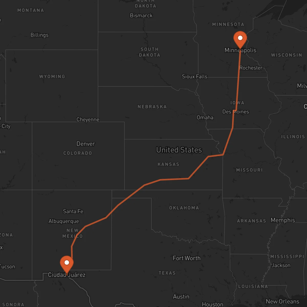 Ruta Ciudad Juárez - Minneapolis