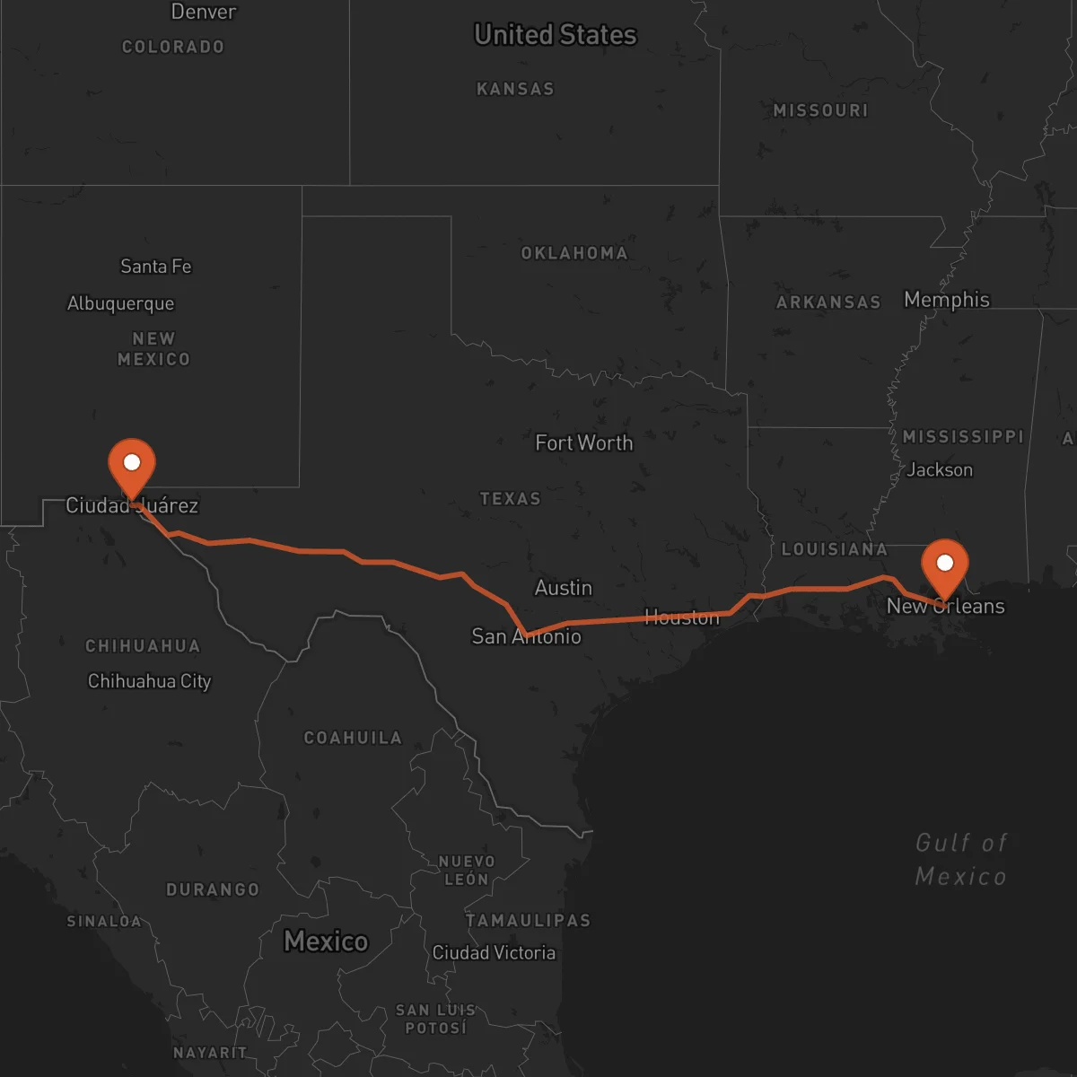 Ruta New Orleans - Ciudad Juárez
