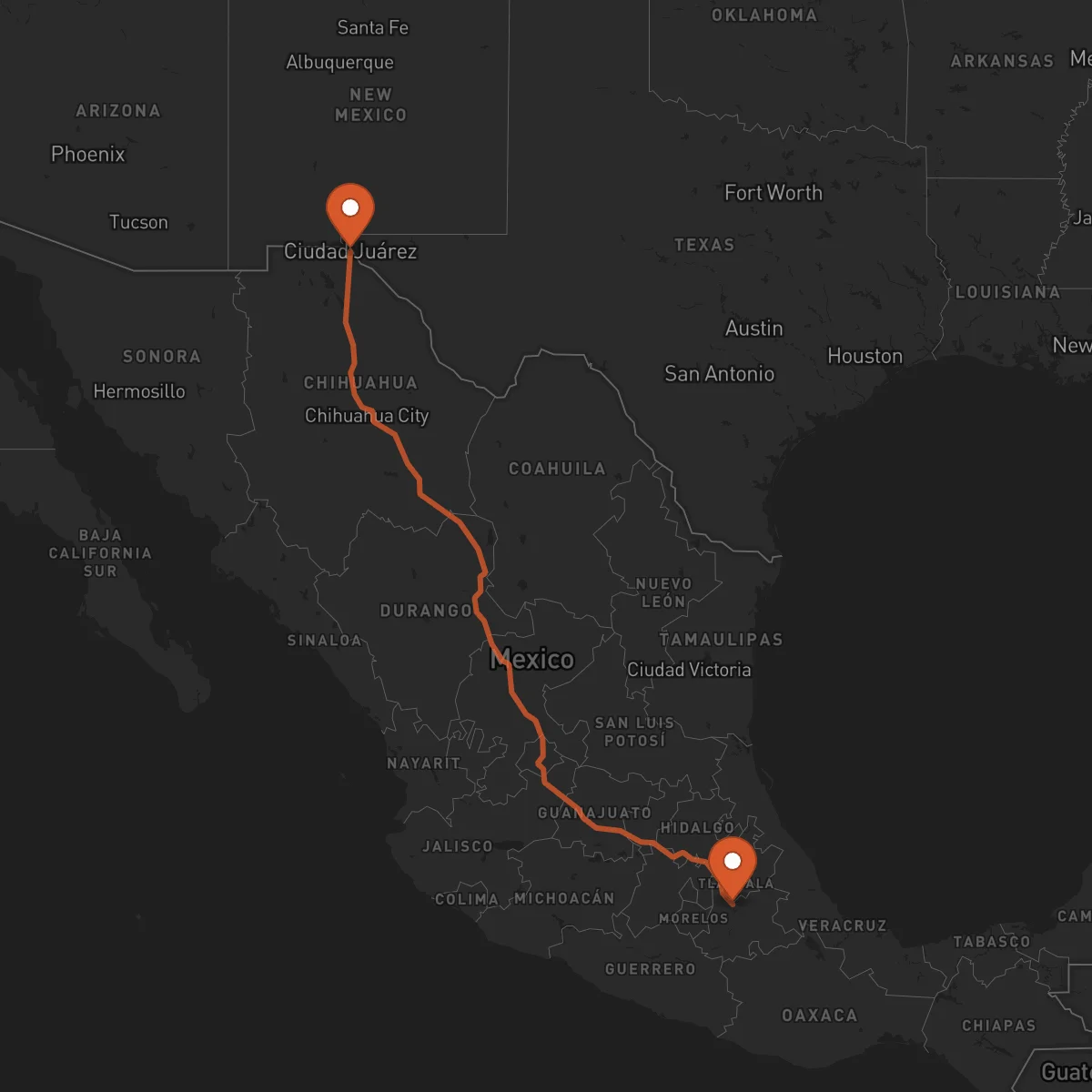 Ruta Ciudad Juárez - Puebla
