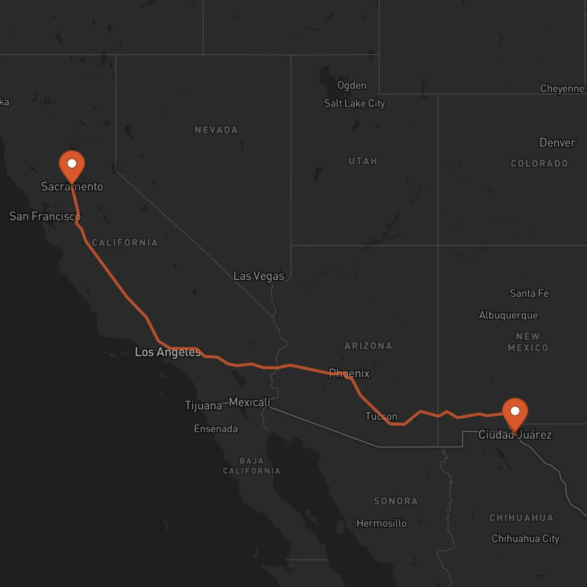 Ruta Ciudad Juárez - Sacramento