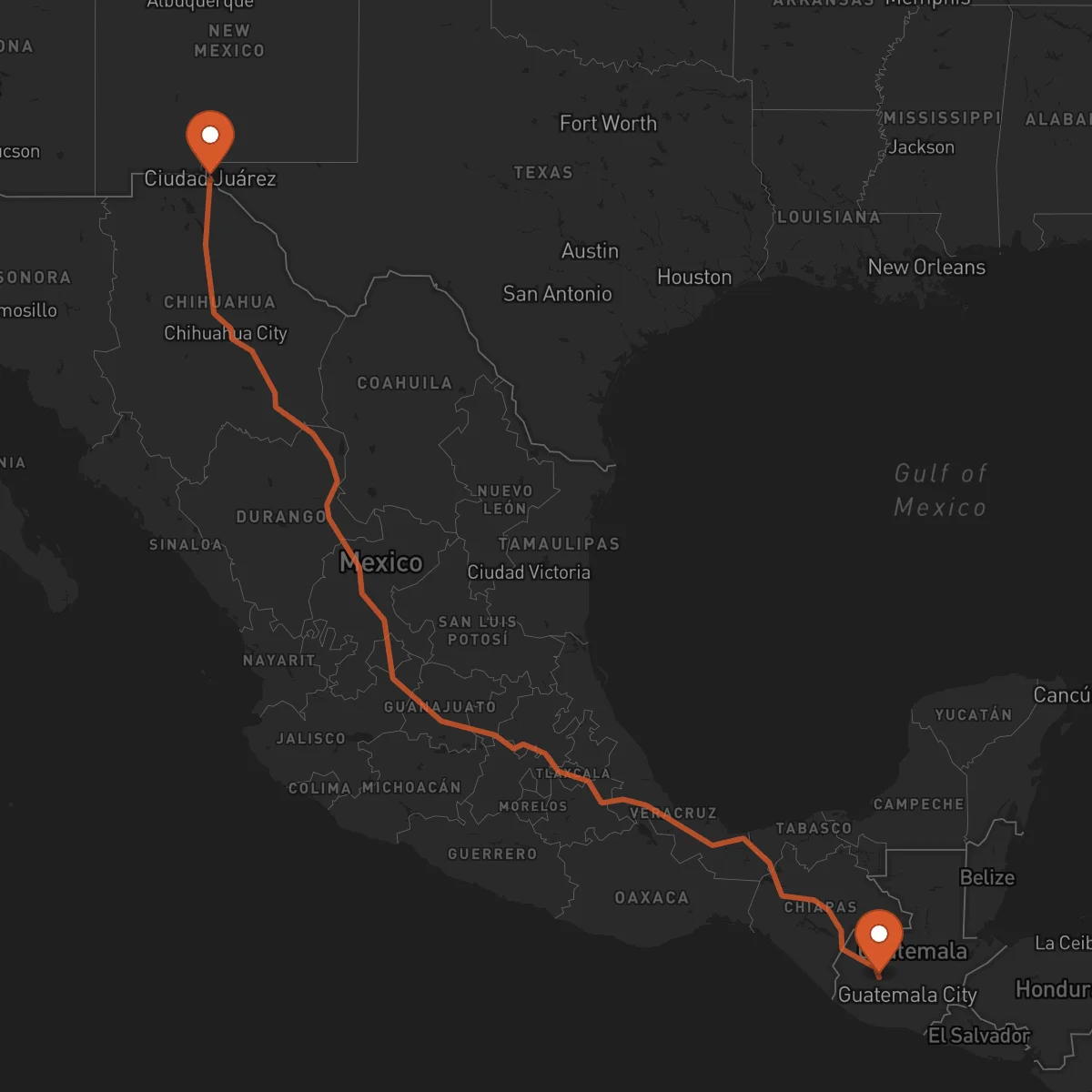 Ruta Santa Cruz del Quiché - Ciudad Juárez