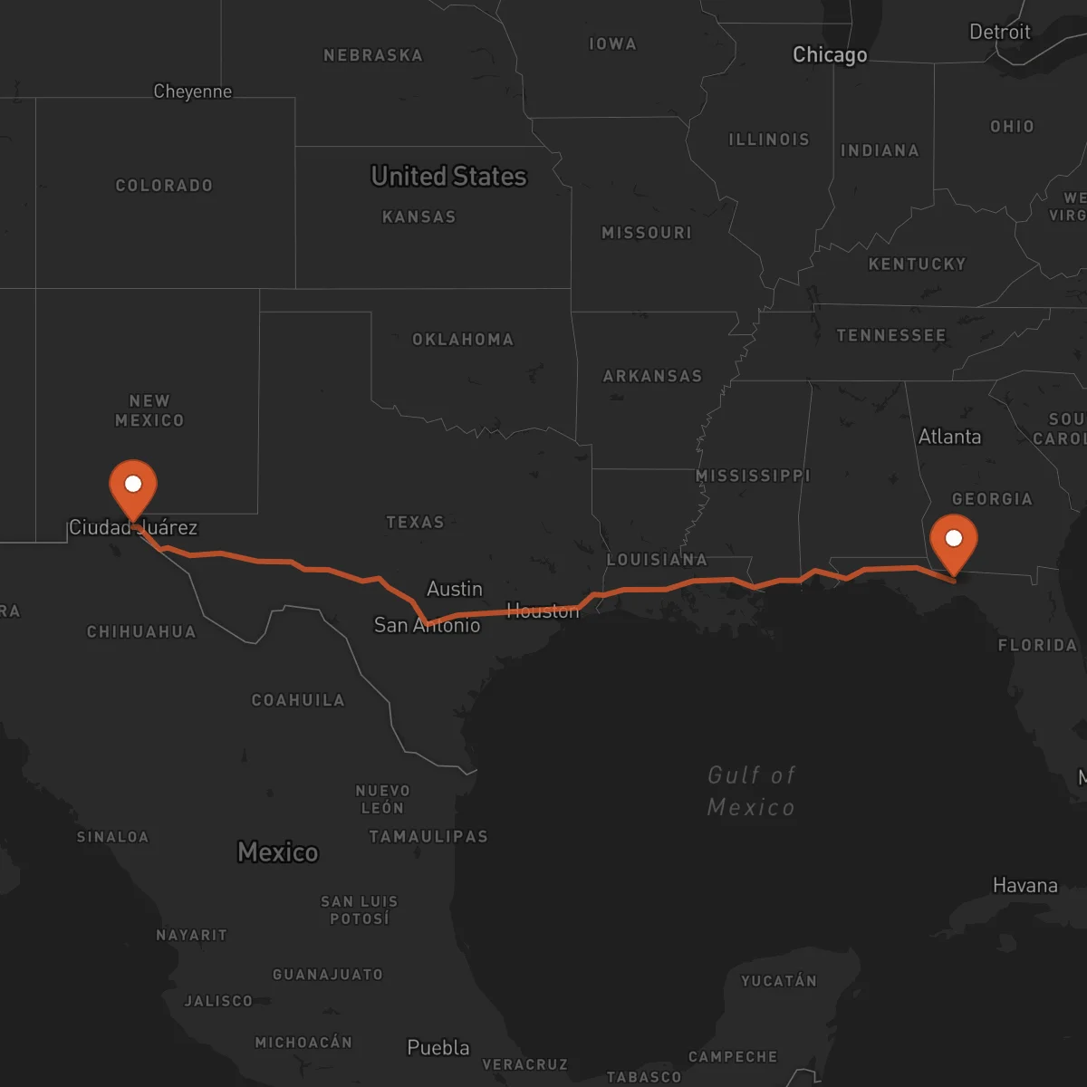 Ruta Ciudad Juárez - Tallahassee