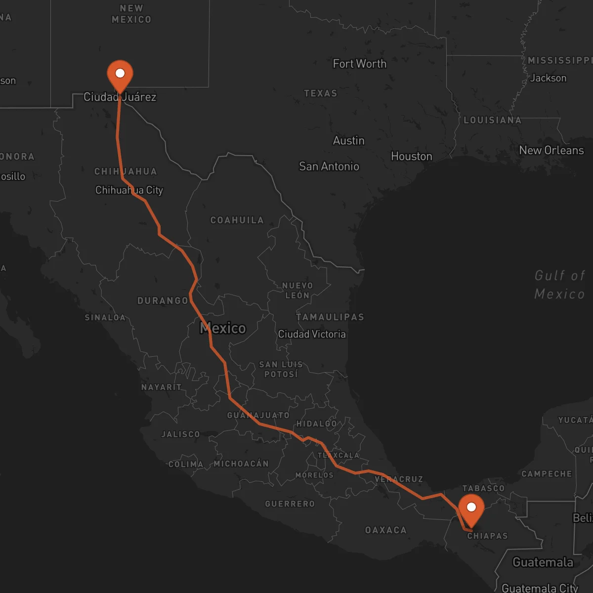 Ruta Ciudad Juárez - Tuxtla Gutiérrez