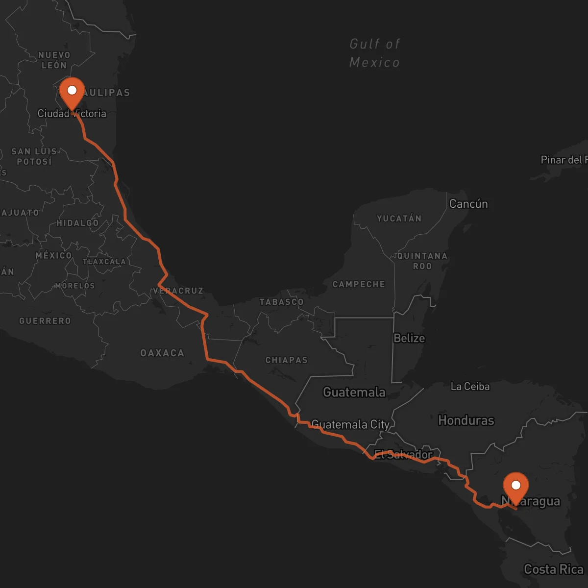 Ruta Ciudad Victoria - Juigalpa