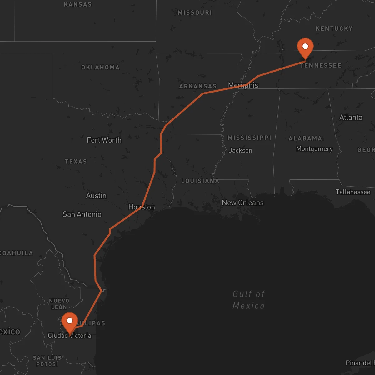 Ruta Ciudad Victoria - Nashville