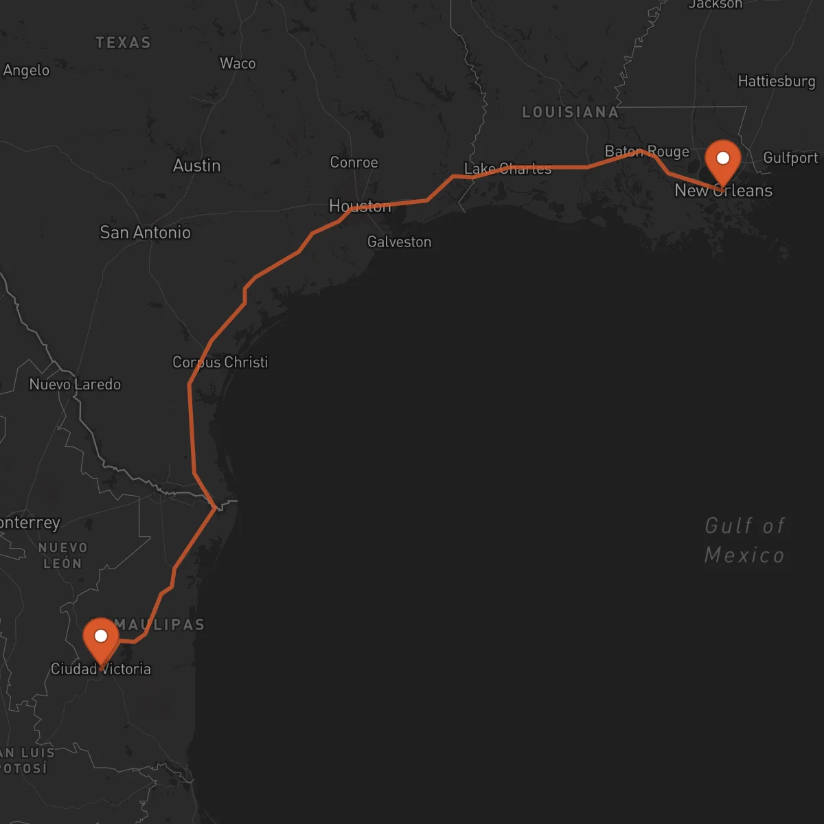 Ruta New Orleans - Ciudad Victoria