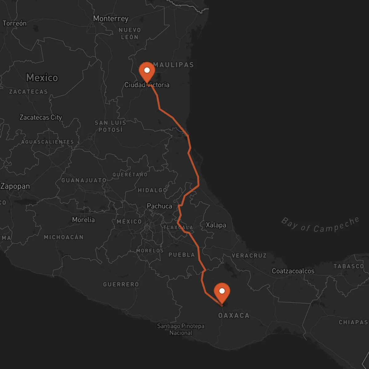 Ruta Ciudad Victoria - Oaxaca de Juárez
