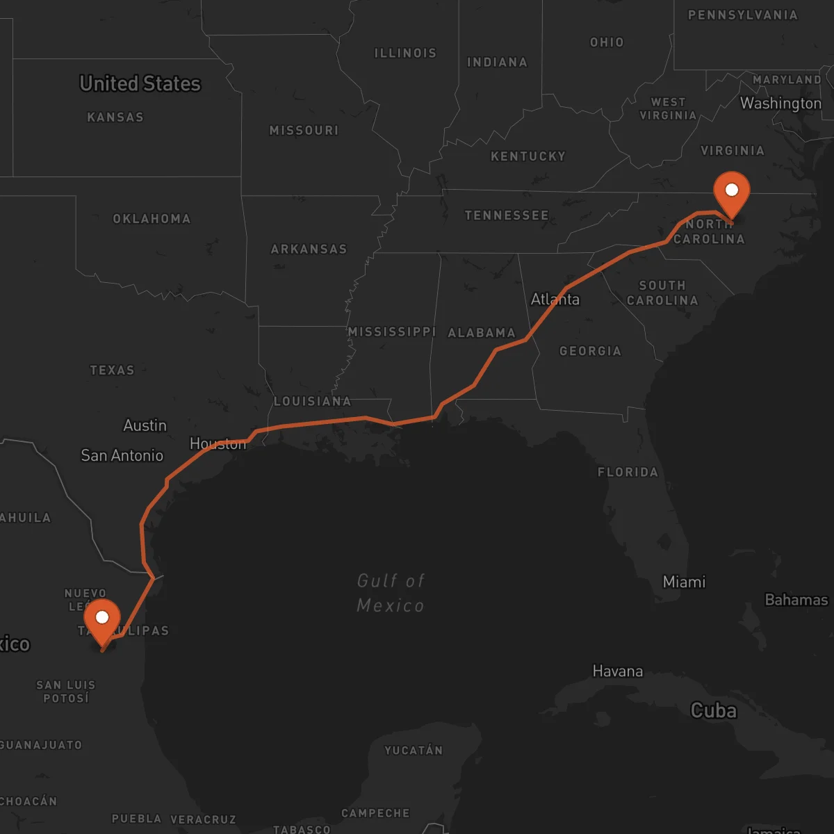 Ruta Ciudad Victoria - Raleigh