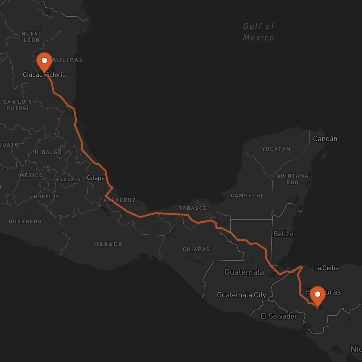 Ruta Ciudad Victoria - Tégucigalpa