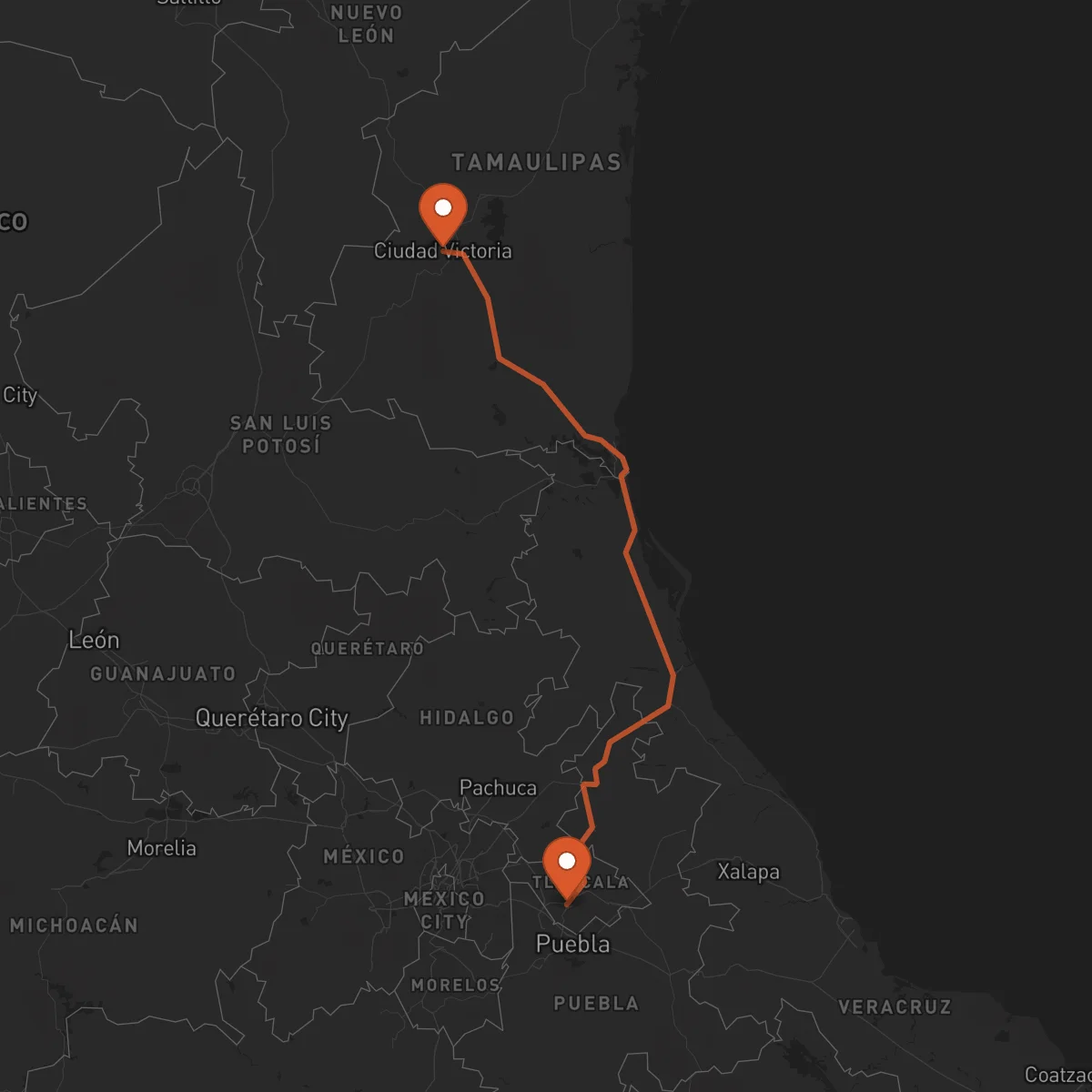 Ruta Ciudad Victoria - Tlaxcala de Xicohténcatl