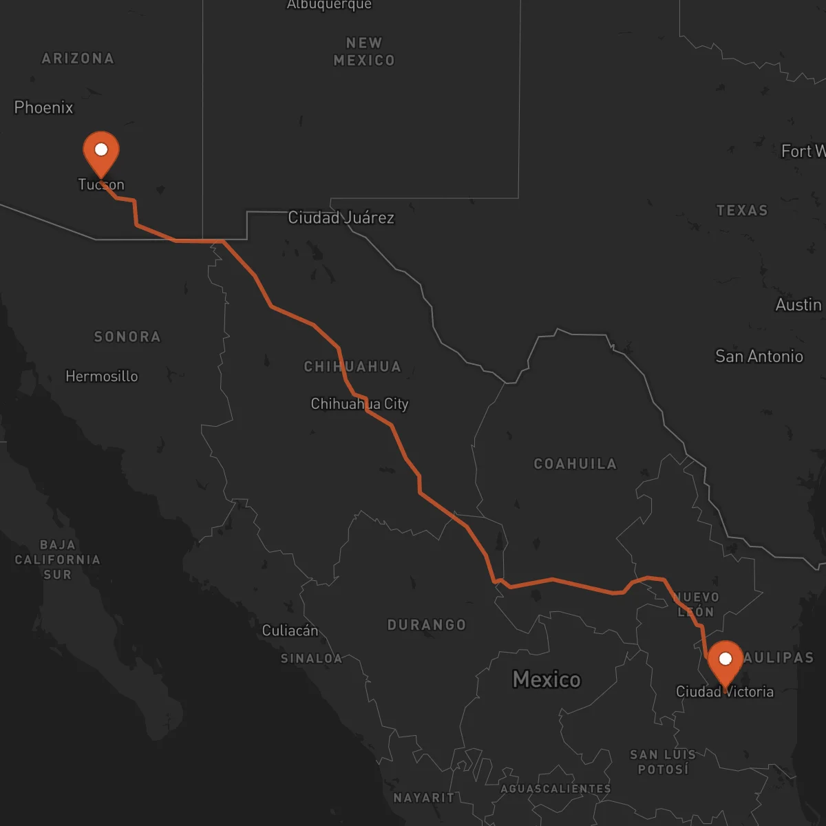 Ruta Ciudad Victoria - Tucson