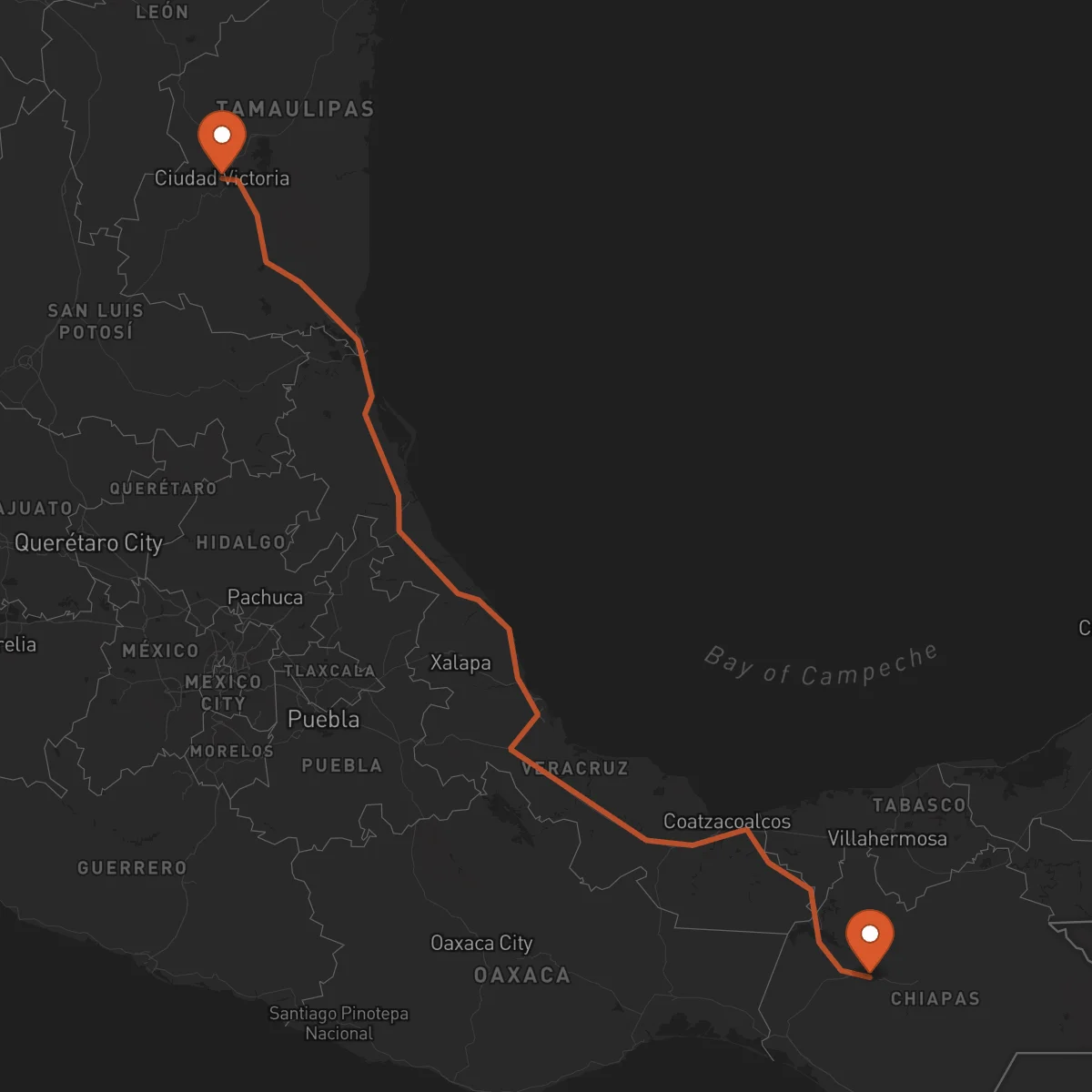 Ruta Ciudad Victoria - Tuxtla Gutiérrez