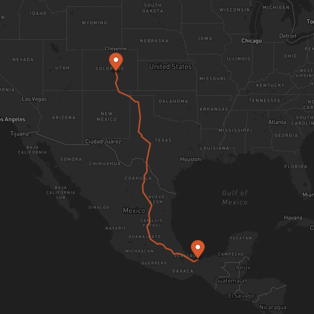 Ruta Coatzacoalcos - Colorado Springs